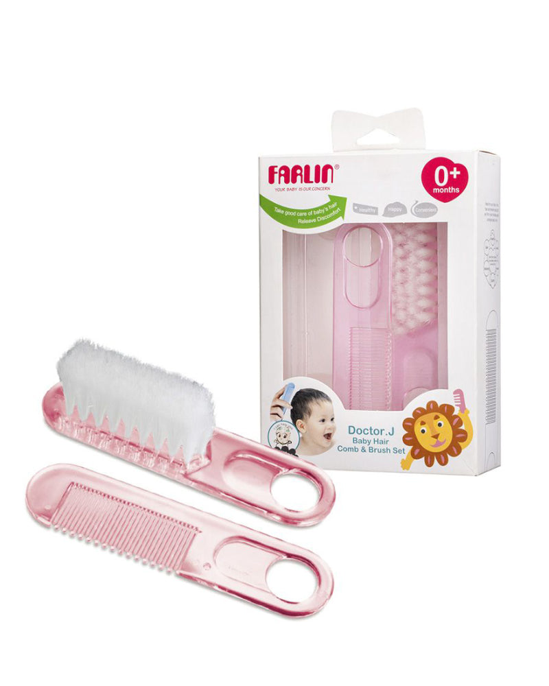 Elegant Smockers LK | Farlin Baby Comb & Brush Set- Pink - 0m+ | Sri Lanka
