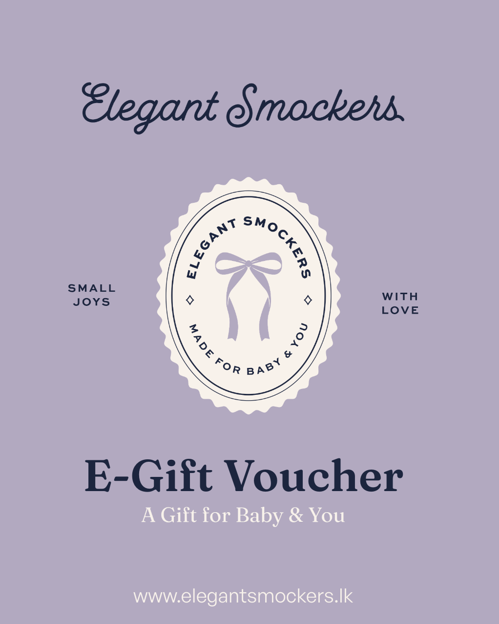 Elegant Smockers e-gift voucher on a purple background