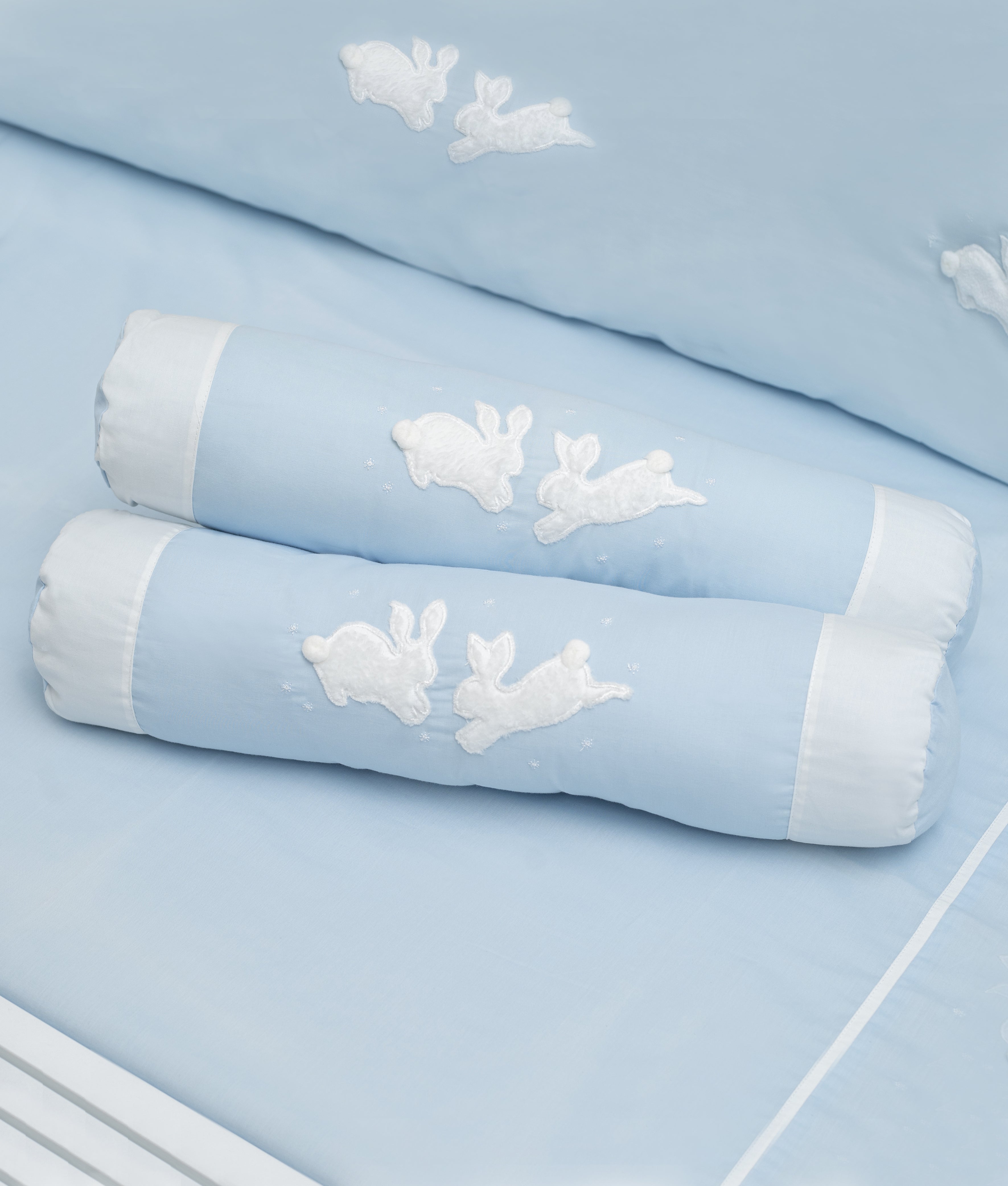 Elegant Smockers LK | Baby Bolster Pillow Cover – Blue Rabbit Theme | Sri Lanka 