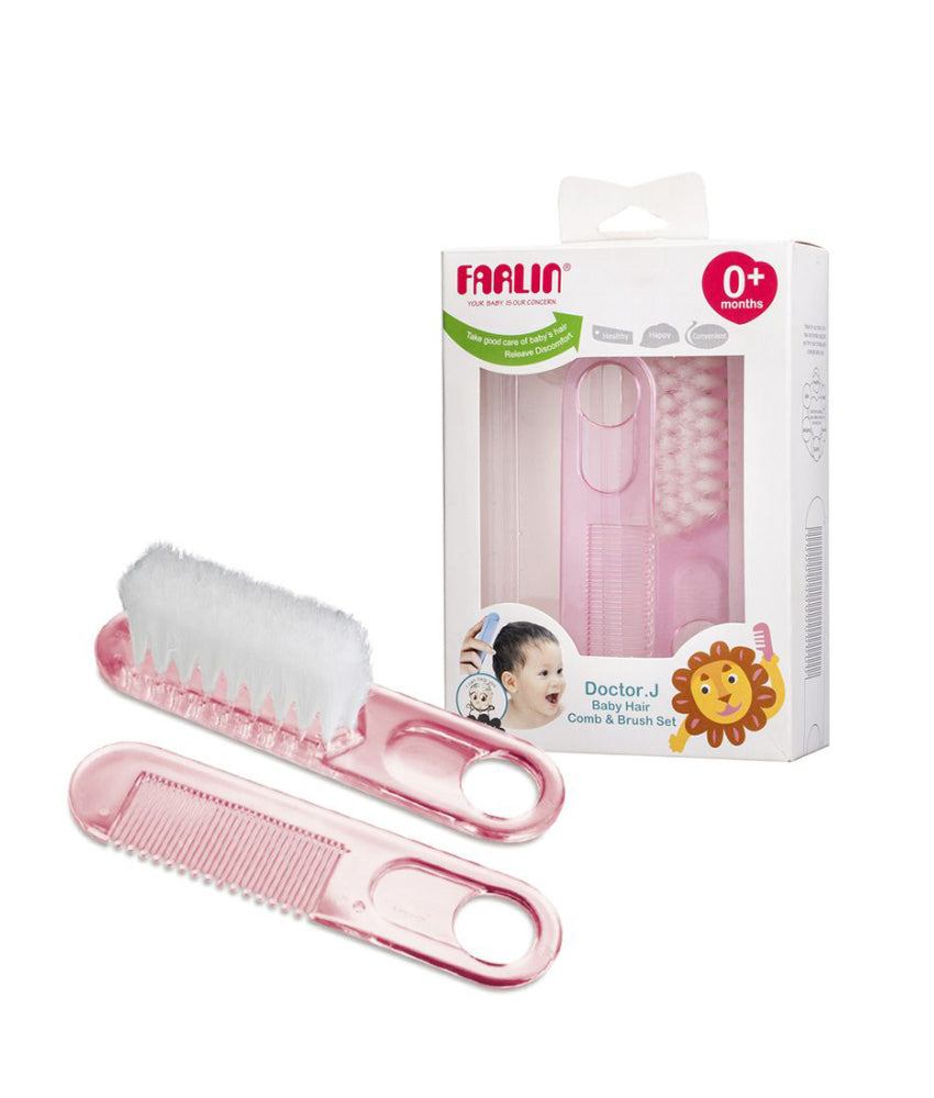 Elegant Smockers LK | Farlin Baby Comb & Brush Set- Pink - 0m+ | Sri Lanka 